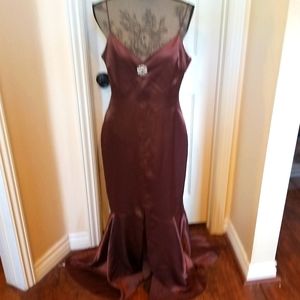 Formal Copper V-neck Dress w/Broach